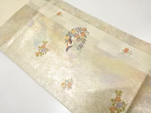 アンティーク　引箔　花喰い鳥に草花模様織り出し袋帯（材料）